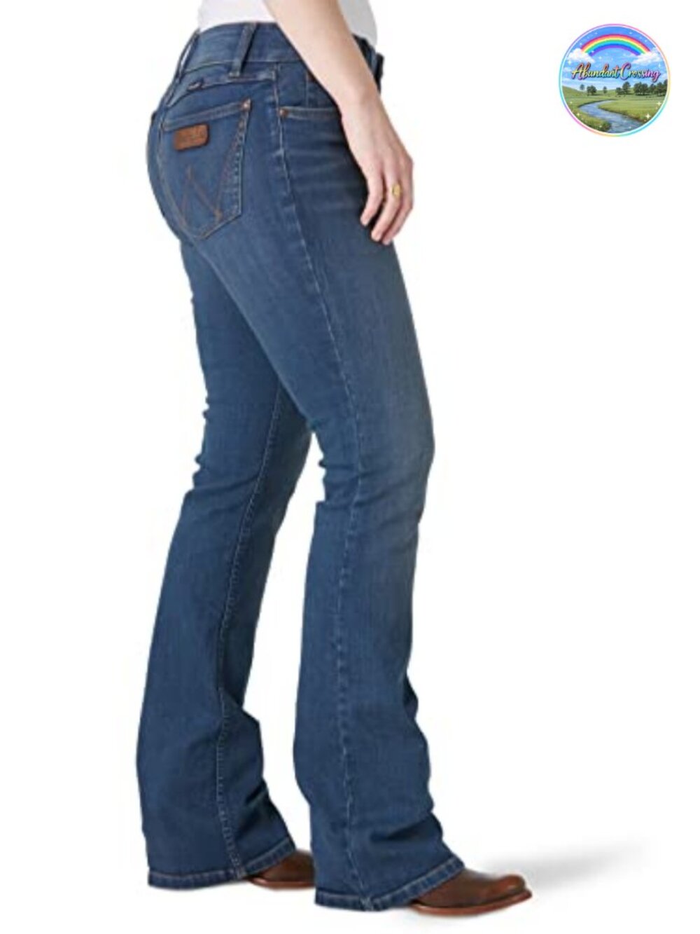 Mid Rise Boot Cut Jeans Contour Waistband Five Pocket Styling
